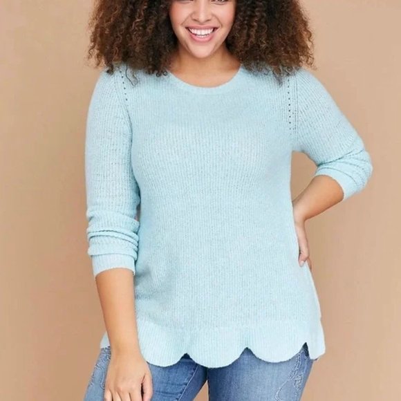 Lane Bryant Sweaters - * Lane Bryant Sweater Scallop Size 18/20 Long Sleeve Knit Plus Size Light Blue